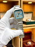 Rado True Square Open Heart Men's Watch | Premium Skeleton Tiffany Blue Dial Silver Wristwatch