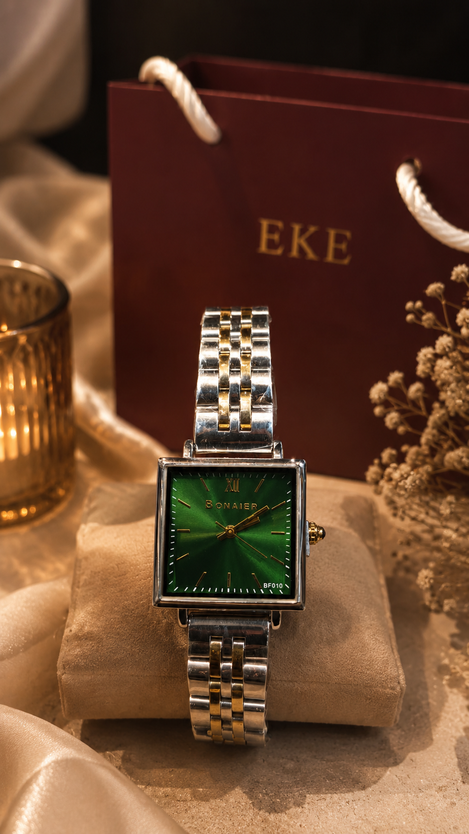 SONAIER Emerald Green Square Watch – Classic Vintage Series