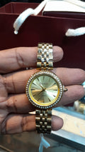 SONAIER Quartz Ladies' Fashion Watch - Champagne Dial & Polished Gold Metal Link Bracelet