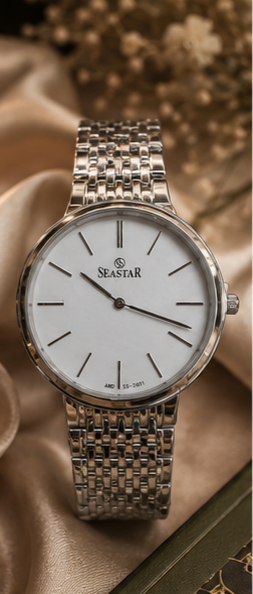 SEASTAR White Roman Minimalist Watch – Elegant Silver Series