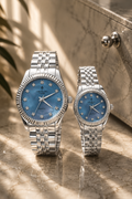 CRYSTAL TIME Ice Blue Matching Watches – Premium His & Hers Pair
