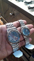 CRYSTAL TIME Ice Blue Matching Watches – Premium His & Hers Pair