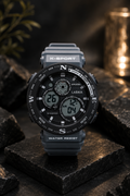LASIKA W-H9033 Digital Watch - Multifunction Sports Electronic Wristwatch with Grey Resin Strap