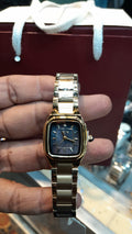 IEKE Small Rectangular Dial Women's Fashion Watch - Crystal Accented Bezel & Gold Link Bracelet